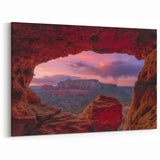 Sedona Canyon Art - Cave View of Arizona Red Rocks at Sunset Landscape Print