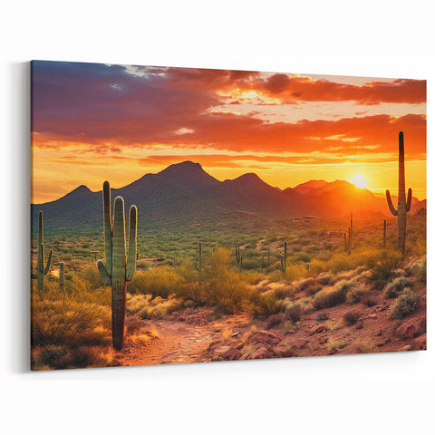 Desert Sunset Canvas - Arizona Sonoran Landscape with Saguaro Cacti