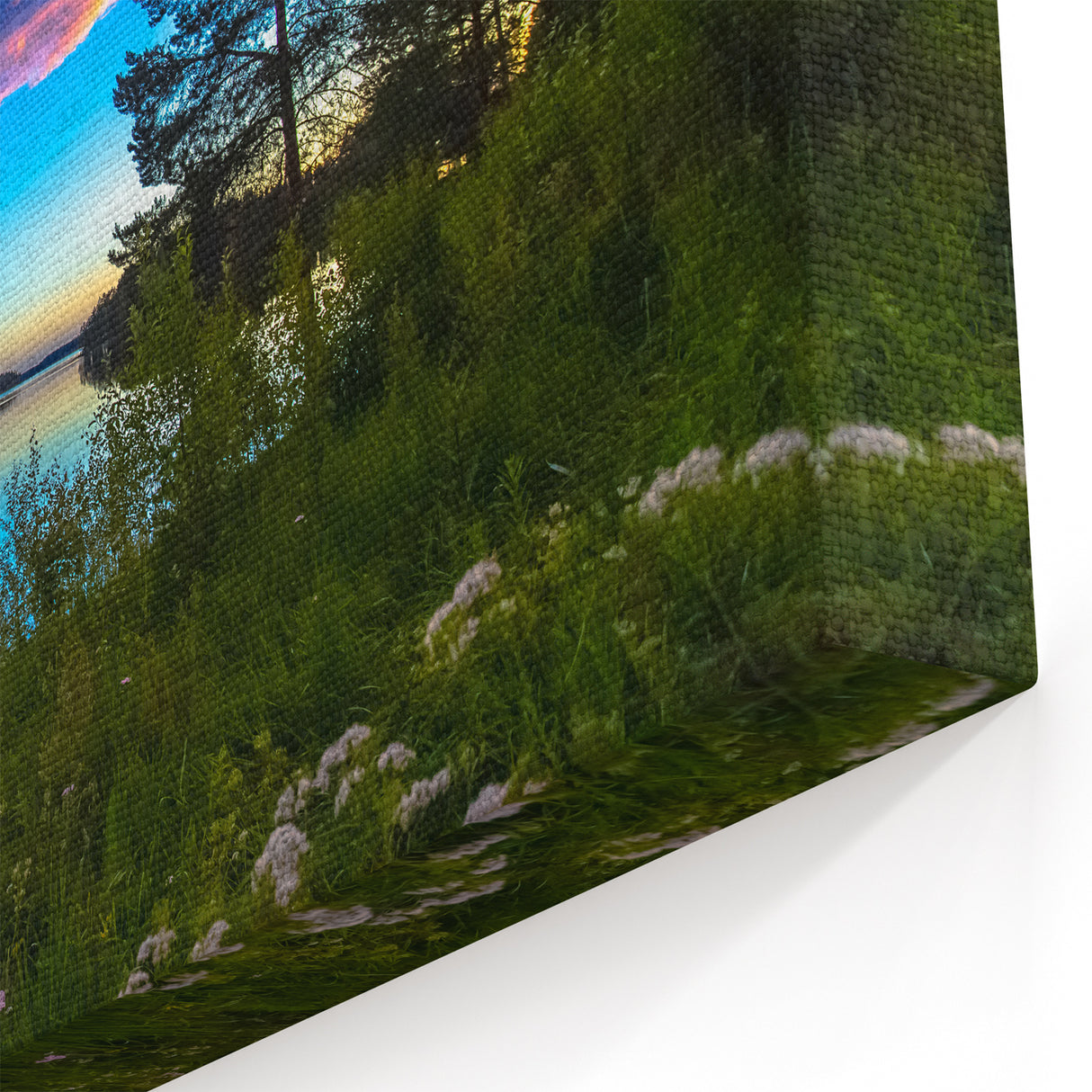 Finnish Nature Canvas - Vibrant Sunset Over a Serene Lakeside Landscape