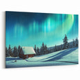Northern Lights Artwork - Finland Cabin Under Aurora Borealis Winter Scene
