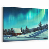 Northern Lights Artwork - Finland Cabin Under Aurora Borealis Winter Scene
