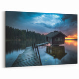 Finnish Nature Canvas - Moody Lakeside Cabin at Sunset Nordic Wall Art