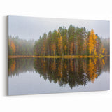 Scenic Finland Art - Misty Forest Reflection on Lake Finnish Nature Print