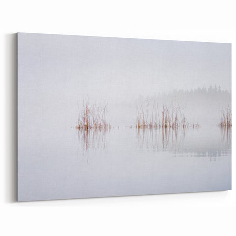 Finnish Nature Canvas - Minimalist Misty Lake with Reeds Scenic Art
