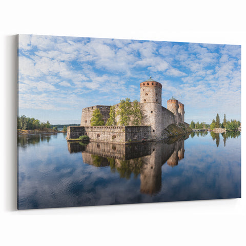 Europe Travel Poster - Olavinlinna Castle Reflection on Finnish Lake Print