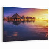 Sunset Reflections - Luxurious Tahiti Bungalows Canvas Art