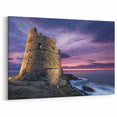 Corsican Landscape Art - Ancient Tower at Sunset over Rocky Coast Print