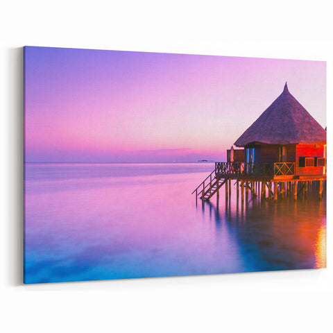 Pastel Dawn Over Tahiti - Peaceful Bungalow Canvas Art