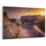 Corsica Canvas Art - Cliffside Village at Sunset Scenic Photography Print