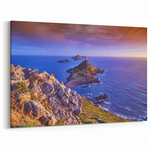 Corsica Photography Prints - Stunning Coastal Tower at Sunset Canvas Art