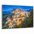 Scenic Corsica Prints - Illuminated Hilltop Village at Dusk Canvas Art
