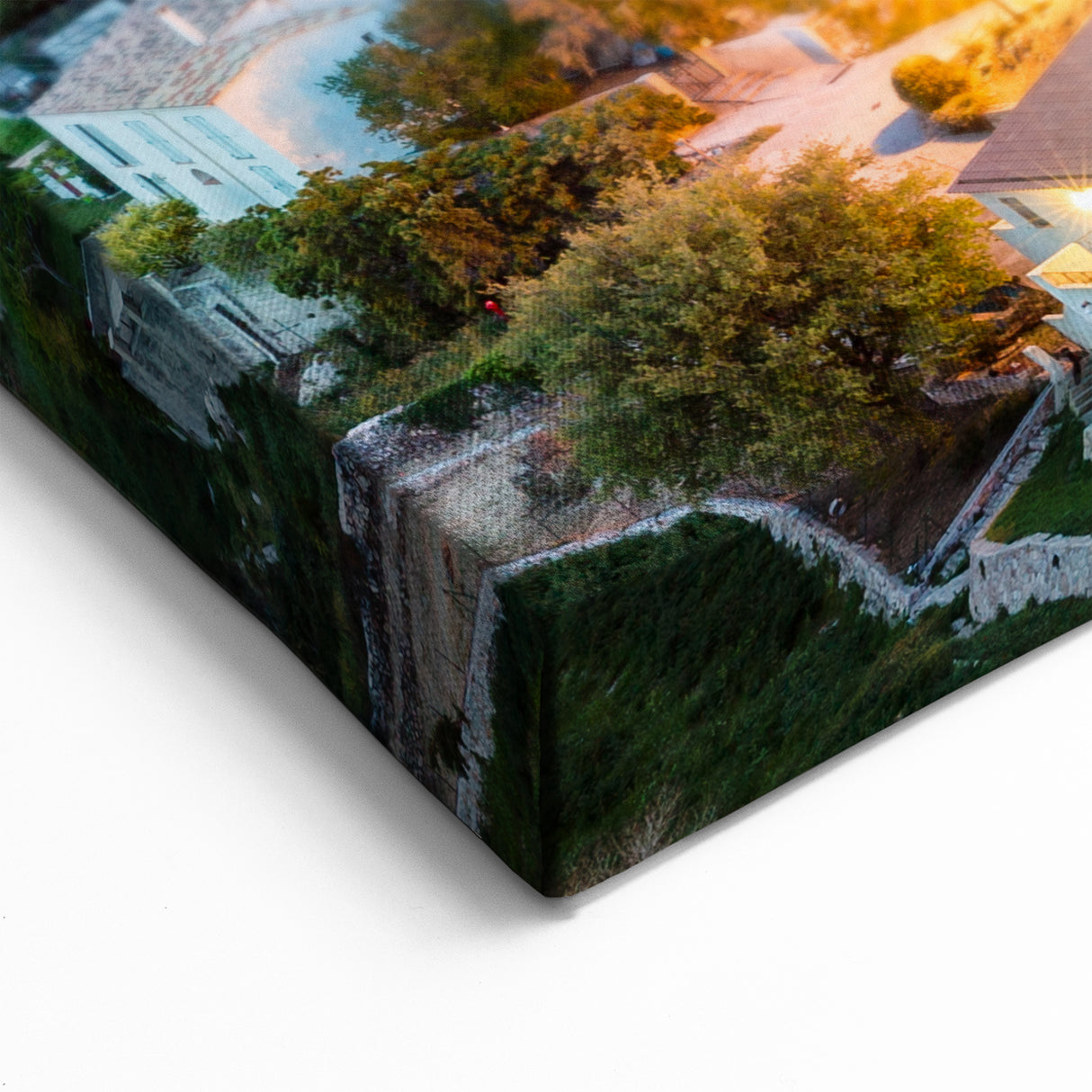 Scenic Corsica Prints - Illuminated Hilltop Village at Dusk Canvas Art