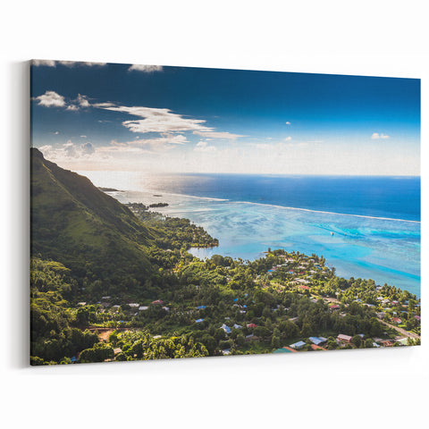 Tahiti Coastal Village - Aerial Ocean View Canvas Print