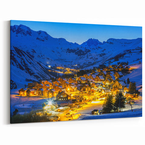 French Alps Wall Art – Scenic Night Village in Chamonix Mont Blanc