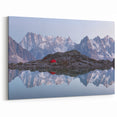 French Alps Wall Art - Scenic Mountain Reflection with Red Tent Print