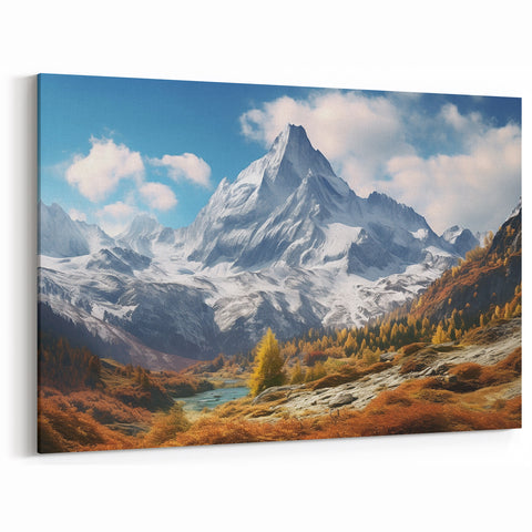 Alpine Wall Decor - Majestic French Mountain with Autumn Valley Scene