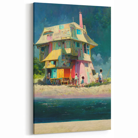 Colorful Tahiti Beach House Canvas - Polynesian Art