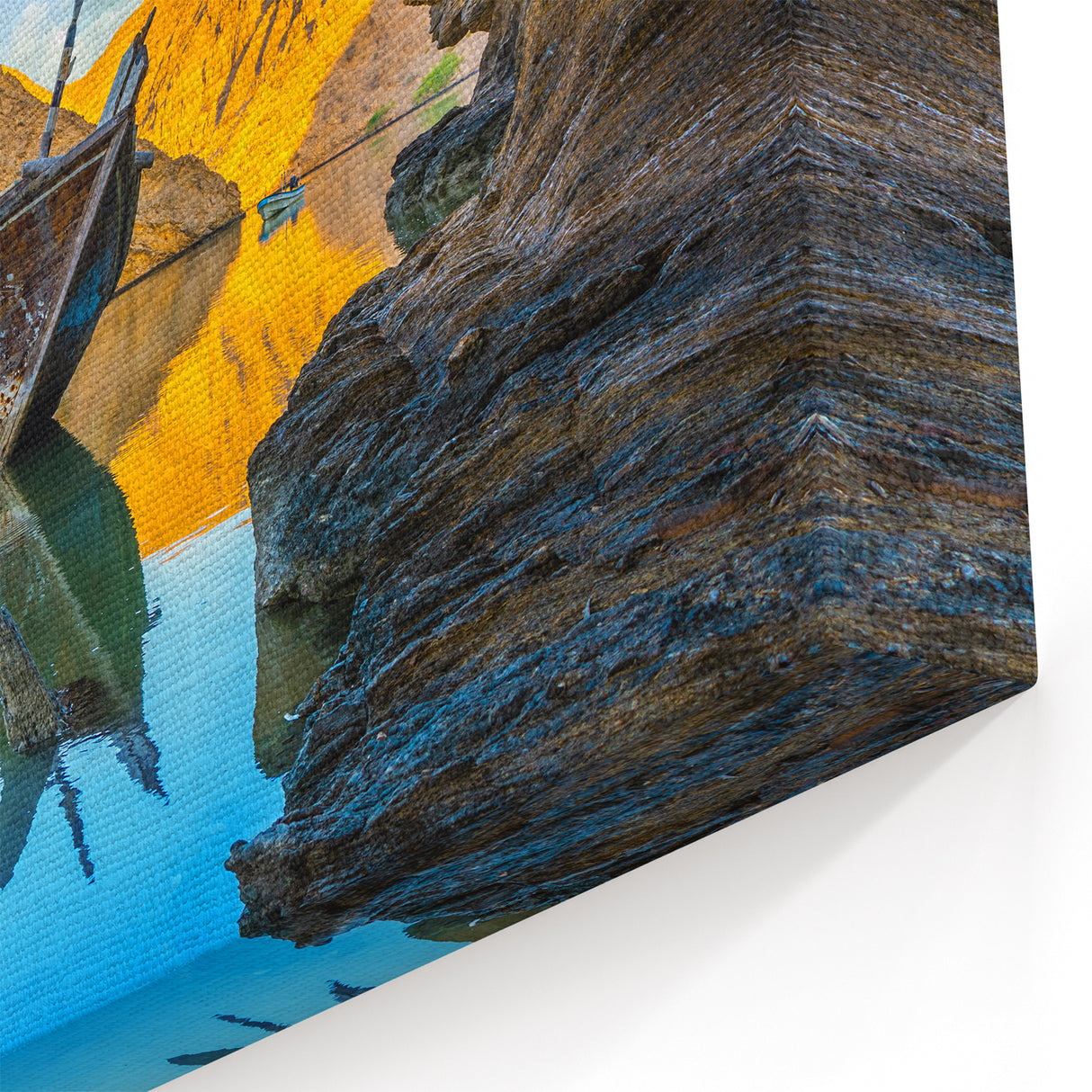 Abandoned Boat in Omani Fjord Wall Art – Scenic Arabian Peninsula Print