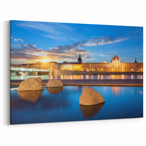 Lyon Cityscape Print - Sunset View Over Rhône River and Historic Lyon