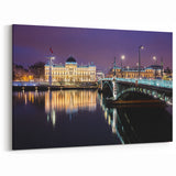 Lyon Wall Art - Illuminated Night View of Bridge and City Landmarks