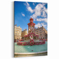 Lyon Cityscape Print - Flower-Adorned Fountain in Scenic French Square