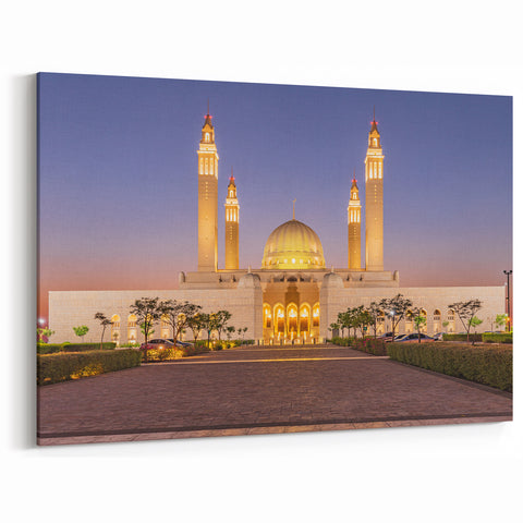 Illuminated Mosque at Dusk Oman Wall Art – Majestic Middle Eastern Print