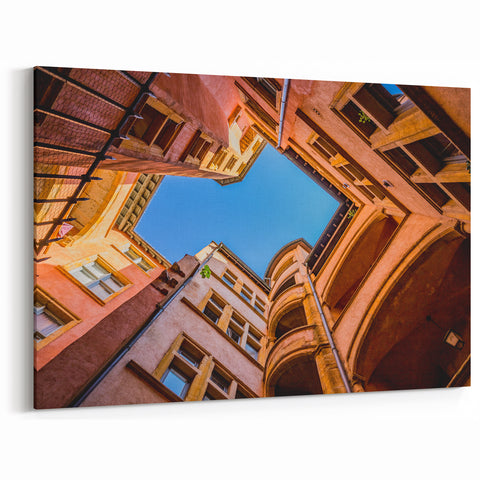Lyon Cityscape Print - Architectural Courtyard and Sky View Canvas