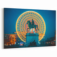 Lyon Skyline Painting – Vibrant Ferris Wheel and Louis XIV Statue at Night