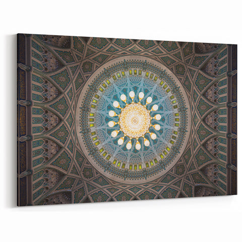 Intricate Islamic Dome Ceiling Wall Art – Oman Mosque Interior Canvas Print