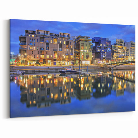 Lyon Cityscape Print – Modern Waterfront Reflection of Lyon at Night