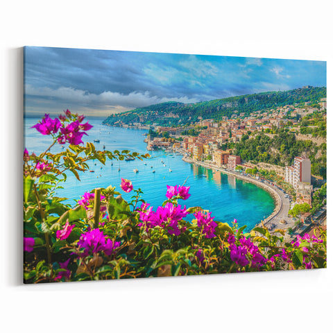 Coastal Nice Artwork - French Riviera Harbor with Floral Views