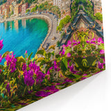 Coastal Nice Artwork - French Riviera Harbor with Floral Views