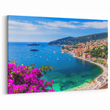 French Riviera Prints - Harbor View with Floral and Yacht Scene