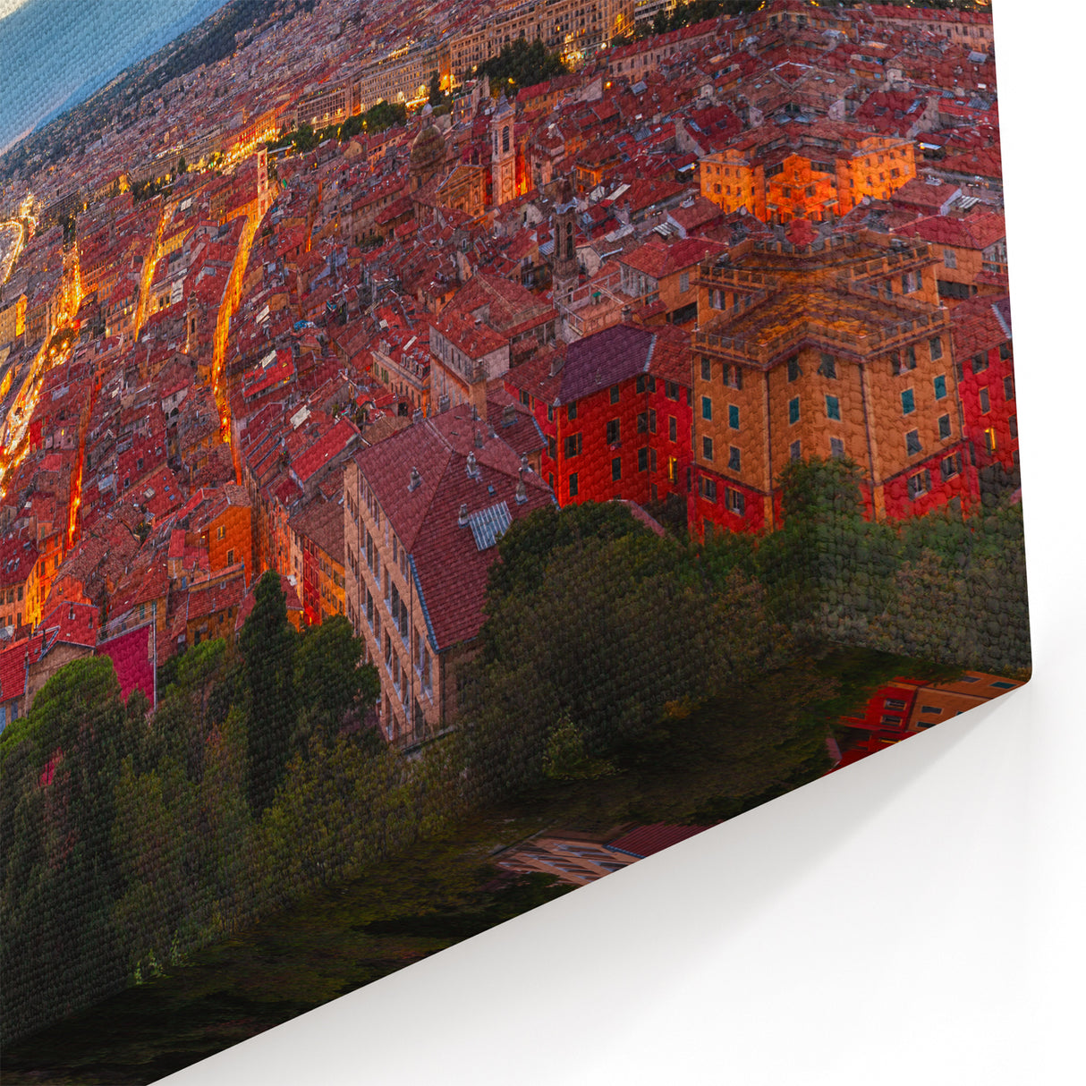 Nice France Wall Decor - Sunset Cityscape and Coastline View Print