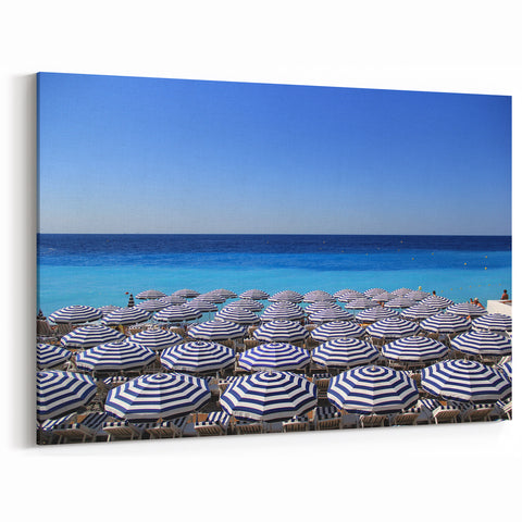 Nice France Wall Decor - Blue Beach Umbrellas and Mediterranean Sea