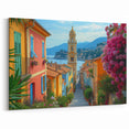 Nice Cityscape Art - Colorful Street with Church and Floral View