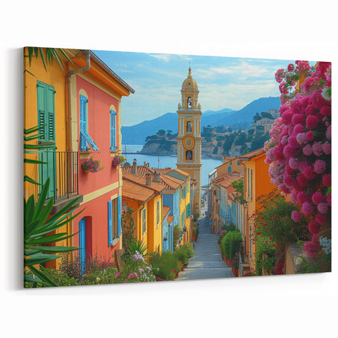 Nice Cityscape Art - Colorful Street with Church and Floral View