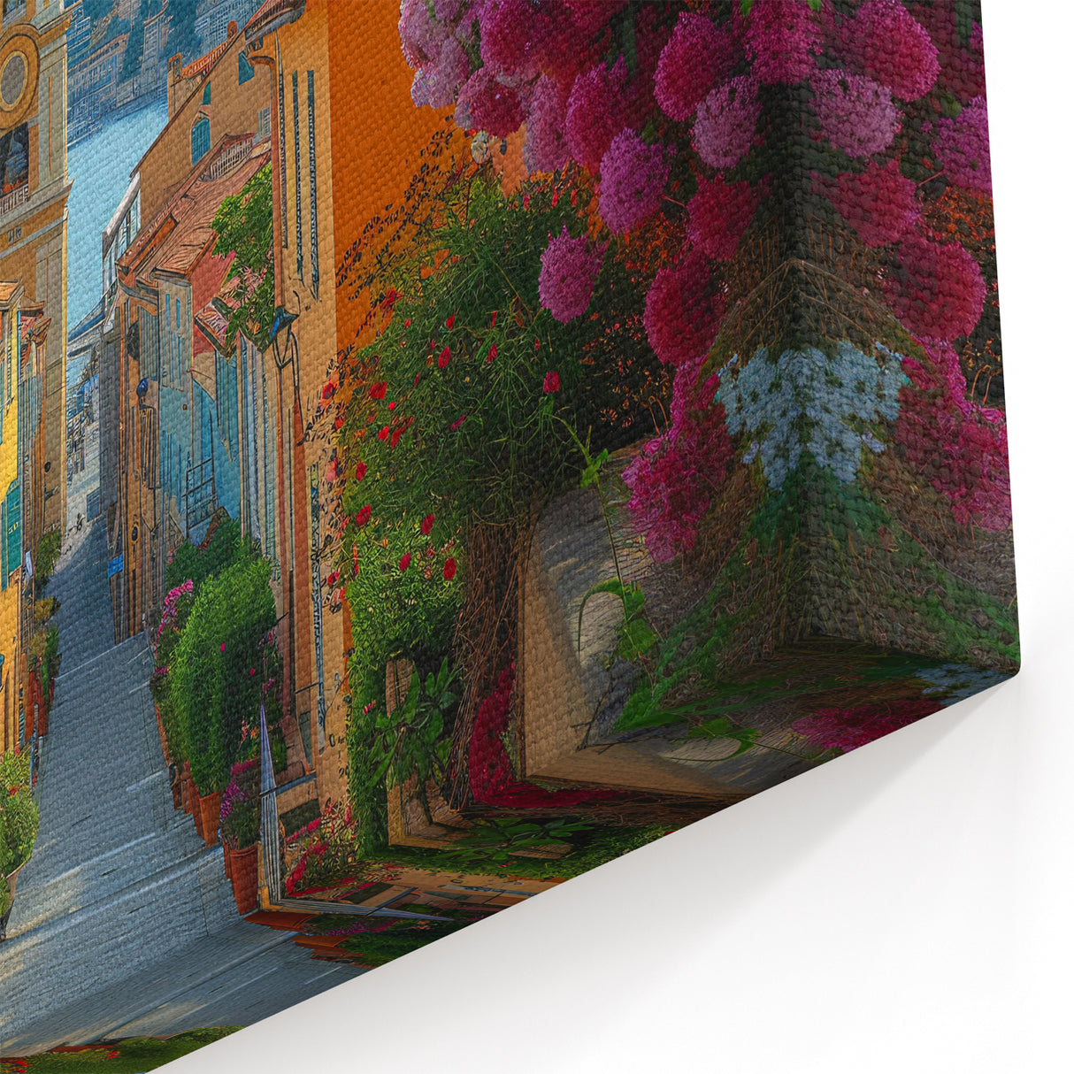 Nice Cityscape Art - Colorful Street with Church and Floral View