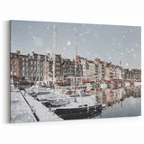Picturesque Normandy Artwork - Snowy Harbor Scene Canvas Art