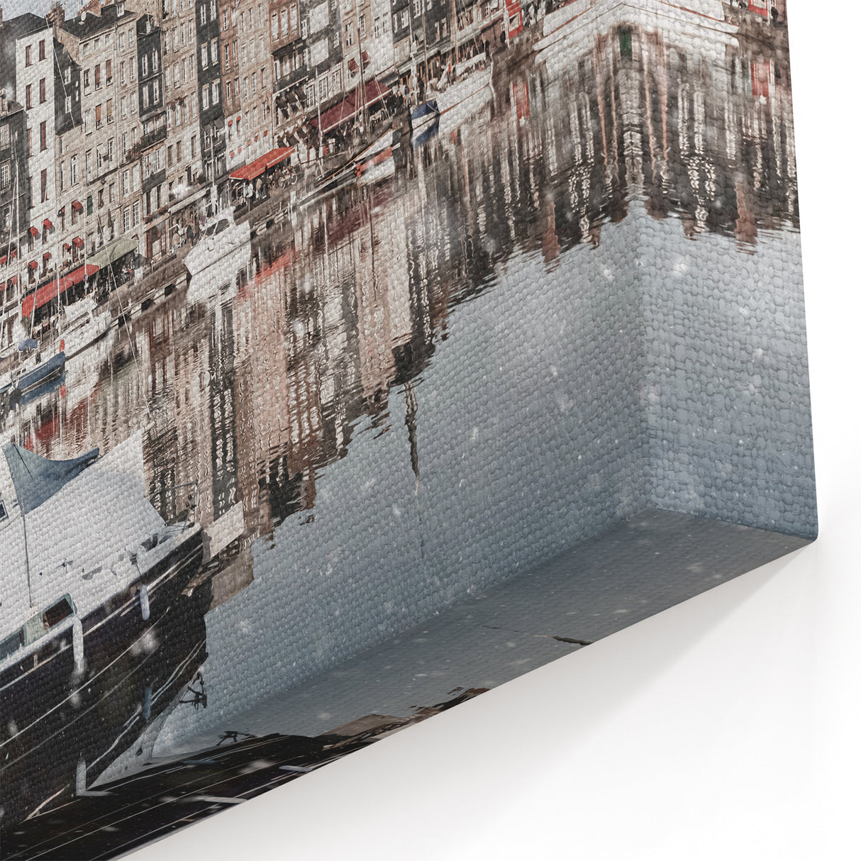 Picturesque Normandy Artwork - Snowy Harbor Scene Canvas Art