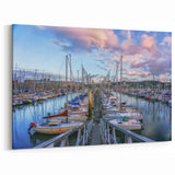 Normandy Canvas Art - Colorful French Marina at Sunset Wall Print