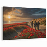 Normandy Canvas Art - Soldiers at Sunset with Poppies Beach Scene