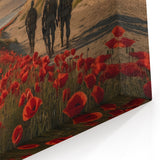 Normandy Canvas Art - Soldiers at Sunset with Poppies Beach Scene