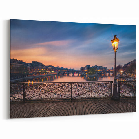 Paris Canvas Prints - Scenic Bridge and Sunset Wall Art for French Decor