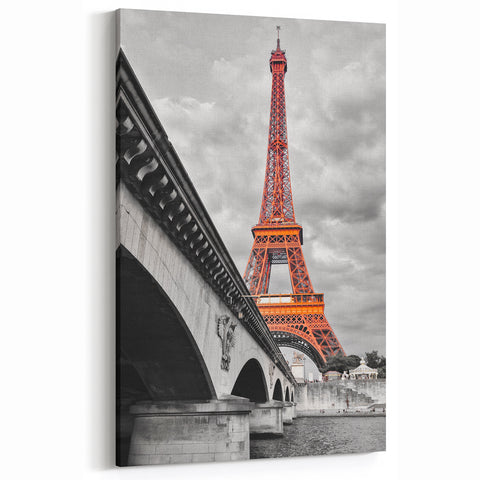Paris Wall Art - Eiffel Tower in Orange and Black for Modern French Decor