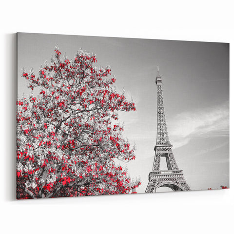 Eiffel Tower Art - Paris Wall Art with Red Tree for Modern French Decor