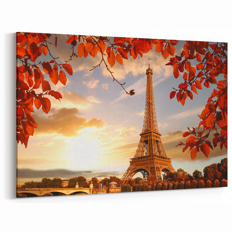 Paris Wall Art - Eiffel Tower with Autumn Leaves Canvas Print