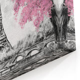 Paris Canvas Prints - Romantic Eiffel Tower with Pink Blossoms Art