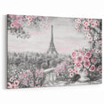 French Wall Decor - Paris Cityscape with Floral Rose Garden Art