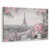French Wall Decor - Paris Cityscape with Floral Rose Garden Art